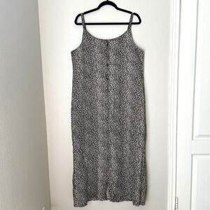 Match vintage 100% linen leopard print maxi dress, made in the USA, size 16